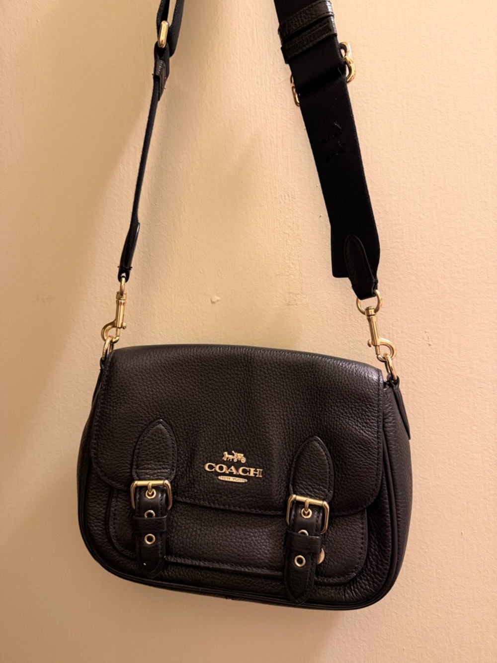 Coach Black Leather Crossbody with Gold Hardware and Wide Strap - Picture 2 of 4